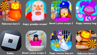 Escape Barnies prison 2haloween barrys prison runrobloxEscape poppy mommy long arm [upl. by Yelyab373]