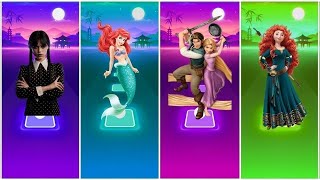 Wednesday Addams 🆚 Tangled Rapunzel 🆚 Brave Merida 🆚 The Little Mermaid  Tiles Hop EDM Rush [upl. by Namron676]