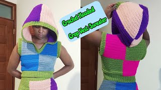 Crochet patchwork Hooded Crop VestCrochet Crop Sweater [upl. by Anetta571]