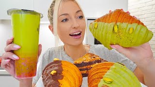 ASMR EATING CHOCOLATE CAKE MATCHA BUBBLE TEA PASTRY CROISSANT DESSERT MUKBANG 버블티 먹방 디저트 먹방 [upl. by Trillby]