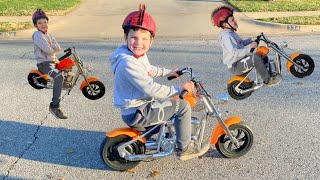 MoTORCYCLE for KiDS Caleb Plays with New Surprise Motorbike RideOn Toy [upl. by Mulvihill]