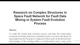 Research on Complex Structures in Space Fault Network for Fault Data Mining in System Fault Evolutio [upl. by Donaugh]