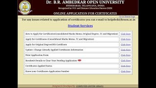 Apply for certificates BRAOU 2022 PC cum CMM  TC Migration DrBRAmbedkar open University [upl. by Feodor]