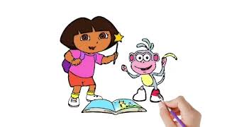 Dora and boots drawing coloring and painting  drawing coloring book [upl. by Llecrad]