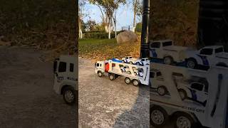 132 Scale OffRoad Police Transporter Truck with Trailer and 4 Diecast Police Cars [upl. by Flatto]