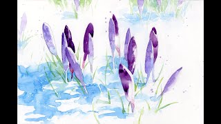 Crocuses in the Snow  Watercolor Demo [upl. by Adeirf965]