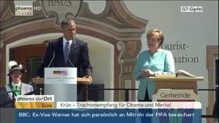 G7Gipfel in Elmau Trachtenempfang von Barack Obama und Angela Merkel am 07062015 [upl. by Dichy]