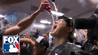 Dodgers champagne celebration following heartfelt speech from manager Dave Roberts  MLB on FOX [upl. by Opaline]