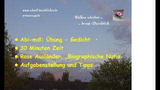 Abimdl Gedicht in 30 Min Rose Ausländer quotBiographische Notizquot Thema quotUnterwegs seinquot [upl. by Aili47]