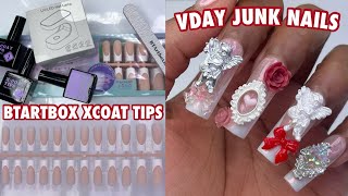 Watch Me Work Valentine’s Day Junk Nails  BTARTBOX New XL French Tip Soft Gel Nails  DIY Nails [upl. by Filmer]