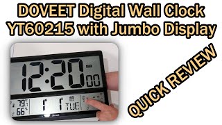 DOVEET Digital Wall Clock YT60215 with Jumbo Display QUICK REVIEW WITH INSTRUCTIONS MANUAL [upl. by Shipp]