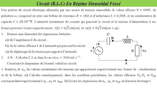 Circuit RLC en régime sinusoïdal forcé  Calcul des grandeurs  Exercice corrigé [upl. by Mannos]