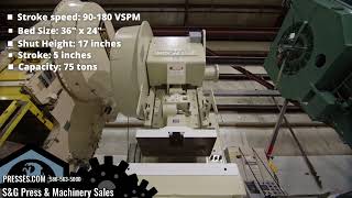 75 TON MINSTER 7SS FLYWHEEL MECHANICAL METAL STAMPING OBI PRESS [upl. by Eicnahc268]