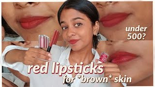 Top 3 RED Lipsticks that actually work For DUSKY Indian Skin ✨  for brown  dark skin [upl. by Nomelc]