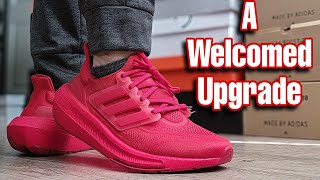 A Welcomed Upgrade Adidas Ultraboost Light quotTriple Redquot Review amp On Feet [upl. by Arraeit866]