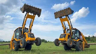 JCB 3DX SUPER with JCB 3DX Plus Big Coconut Trees Removing and Stunt work  Jcb vs Jcb [upl. by Enawtna426]