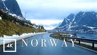 Scenic Snowy Drive in Reine Lofoten Islands Norway  Driving Sounds for Sleep and Study ASMR [upl. by Gninnahc]