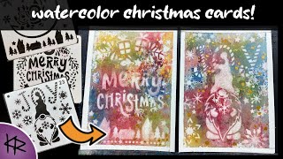 Reverse Stenciling WATERCOLOR Christmas Cards demonstration  Easy amp Fun Art 161 [upl. by Paige854]