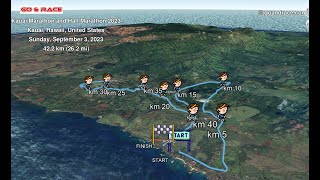 Kauai Marathon and Half Marathon 2023 fly over the 42195 km 3D race path [upl. by Ludovika]