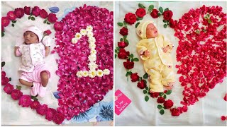 1 Month Baby Photoshoot ideas with Flowers  Simple at Home baby photo shoot babyphotoshoot baby [upl. by Atilehs]