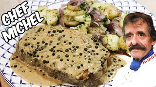 steak au poivre vert avec pommes de terre lyonnaise [upl. by Eseyt]