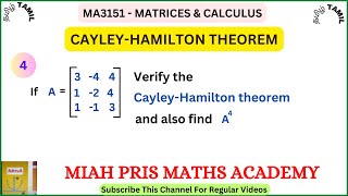 MA3151 MATRICES amp CALCULUSVERIFY CAYLEYHAMILTON THEOREM ampALSO FIND A4 FOR THE MAT344 124 113 [upl. by Oruam]