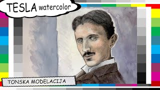 TESLA watercolor pencil portrait  akvarel TONSKA MODELACIJA  Nikola Tesla  Likovni123 [upl. by Annor]