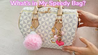 Whats in My bag  LV Speedy inspired Damier Azur purse [upl. by Ahselrak163]