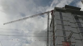 Construction crane mishap in BC sends metal beams falling onto street below [upl. by Eon178]