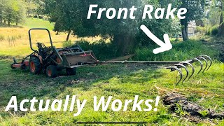 Homemade 12 Tractor Loader Bucket Pond Rake on Kubota B6100 [upl. by Ayotyal]