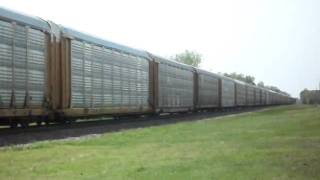 UP SD9043MAC lone unit leads Autorack 04302011  8162 [upl. by Ennaylloh]