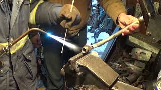 Oxyacetylene torch weld brazing repair of a steel hydraulic line [upl. by Beatty577]