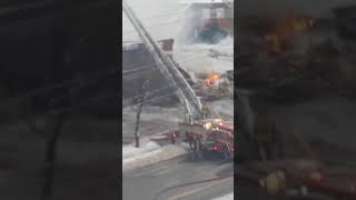 Mississauga firefighters extinguish flaming pile of rubble after explosion at Mississauga strip mall [upl. by Azriel24]