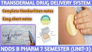 TRANSDERMAL DRUG DELIVERY SYSTEM  NDDS UNIT 3  Trickpharmacy [upl. by Sesom]