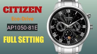 How to set Citizen TIME DATE and MOON face AP105081 [upl. by Housum]