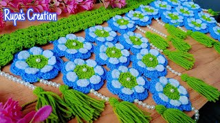 Wow 🌺 crochet flower toran design 2024 designer toran tikki gate parda jhalar design easy toran [upl. by Ebehp]