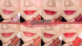 COLOURPOP GLOSSY LIP STAINS 💋 review  swatches [upl. by Inalem]