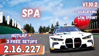 BMW M4 GT3  SPA 2162  HOTLAP  FREE SETUP  ACC v110 [upl. by Naerda]