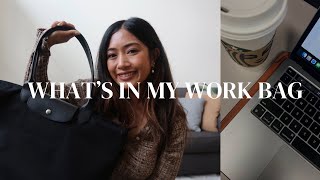 WHAT’S IN MY BAG  Work bag  Longchamp Le Pliage  Organizational Things  Christina Joann [upl. by Ayinat]