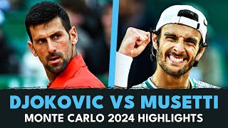 Novak Djokovic vs Lorenzo Musetti The Rematch  Monte Carlo 2024 Highlights [upl. by Eelyrehc]