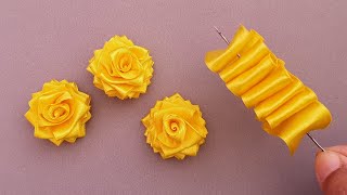 Ribbon Flowers  How to make ribbon flowers  Easy making with needle  Amazing Ribbon Tricks [upl. by Sansbury121]