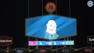 Virtual YouTuber Gawr Gura sings quotTake Me Out to the Ballgamequot at Dodger Stadium [upl. by Dorfman]