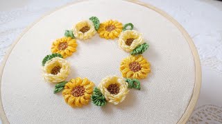 프랑스 자수 가을꽃 국화 리스 자수 Chrysanthemum Wreath embroidery링 스티치페탈스티치도안제공 free pattern [upl. by Lux165]