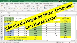 Cálculos de Pagos de Horas Laborales con Horas Extras con Excel  Plantilla Descargable [upl. by Farrish]