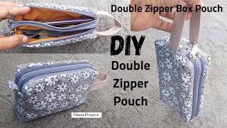 Diy double zipper pouch  Double zipper box pouch [upl. by Ariaec]