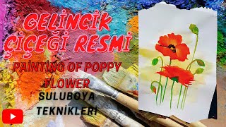 Gelincik çiçeği boyama Sulu boya tekniği Watercolour painting [upl. by Trimble9]