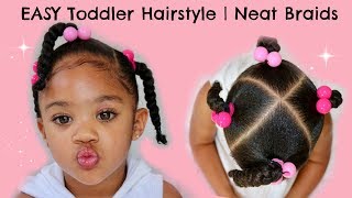 Easy Toddler Hairstyle  How to do NEAT BRAIDS  Curly Toddler Hair [upl. by Einnad]