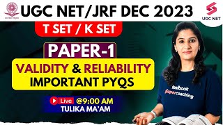 UGC NET Paper 1  Validity amp Reliability PYQ  UGC NET Paper 1 Imp Practice Questions  Tulika Maam [upl. by Digdirb]