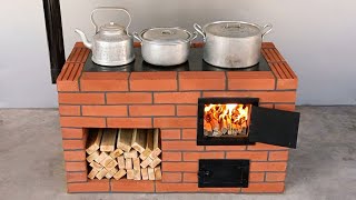 How to make a wood stove from red brick and clay [upl. by Carrillo]