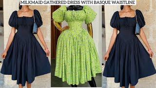 How to sew a milkmaid dress with a basque waistline detailed tutorial  beginner’s friendly [upl. by Grazia459]